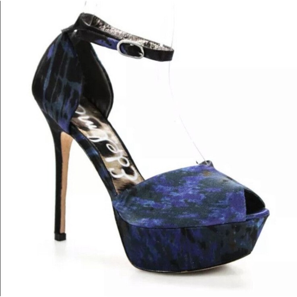 SAM EDELMAN Marina Blue Black Stiletto Sandals Platform Heels Women’s 7